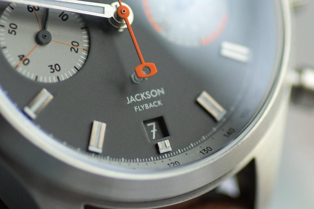 watch face of the Jackson Flyback watch by Oak & Oscar