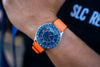 Oak & Oscar Humboldt SAR BWCA on orange rubber strap worn by rescue team member