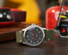 army green canvas strap on grey Olmsted watch