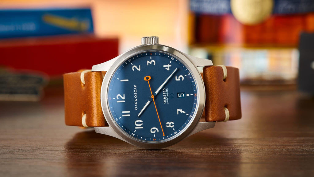 Oak & Oscar Olmsted Navy Dial on Horween Leather Strap